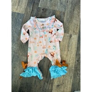 The Bow Co Nativity Scene Pink Ruffle Romper Baby Girls 3-6M Christmas Pajamas